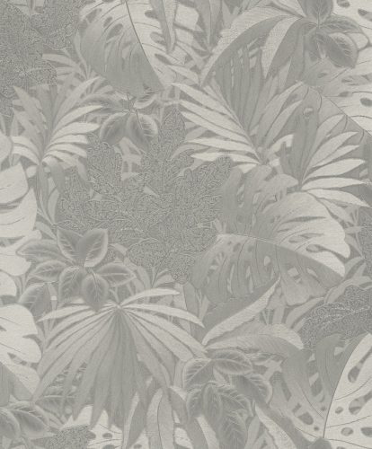 Levél mintázatú, fényes, szürke színű vlies tapéta - Botanic kollekció 33302