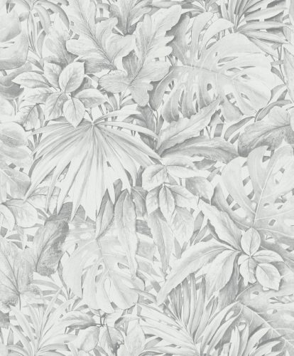 Levél mintázatú, fehér-szürke színű vlies tapéta - Botanic kollekció 33308