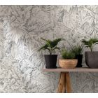 Levél mintázatú, fehér-szürke színű vlies tapéta - Botanic kollekció 33308